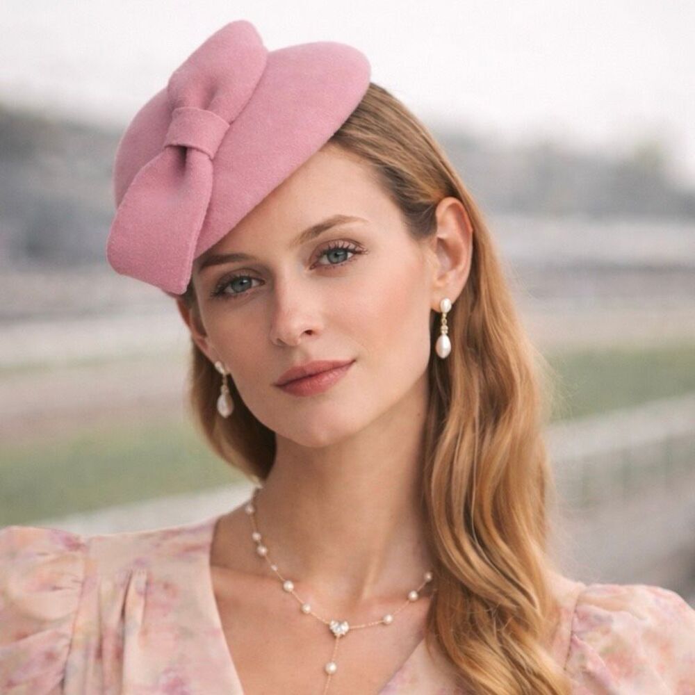 Dusty Rose Wool Fascinator Hat Kentucky Derby Oaks Bow Old Money Lady Duchess